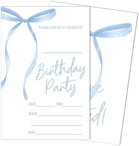 SIXEIGHT Blue Bow Birthday Invitations 4x6