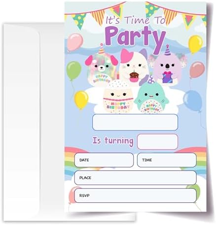 Squish Birthday Invitation Cards with Envelopes Pack of 20 4x6 1