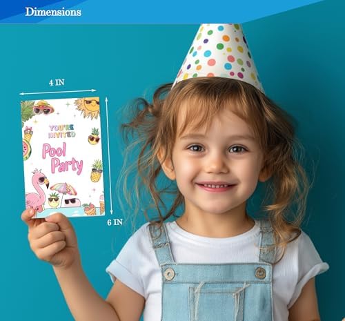 Fablus Pool Party Invitations 4x6 Inches 30 Sets with Envelopes