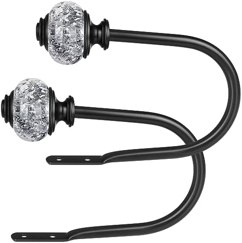 2 Pack Black Curtain Holdbacks with Crystal Finials