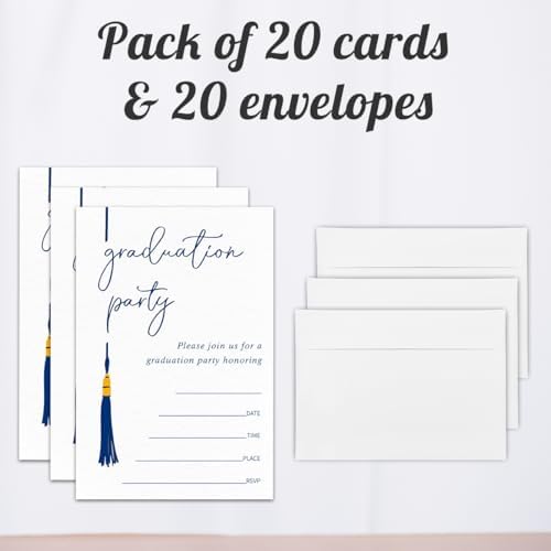 Blue Graduation Invitation Cards With 20 Envelopes