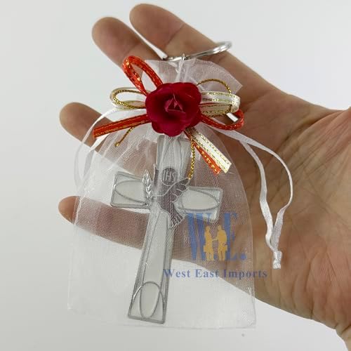 WE 12 Pcs Cross and Dove Key Ring Confirmation Favor