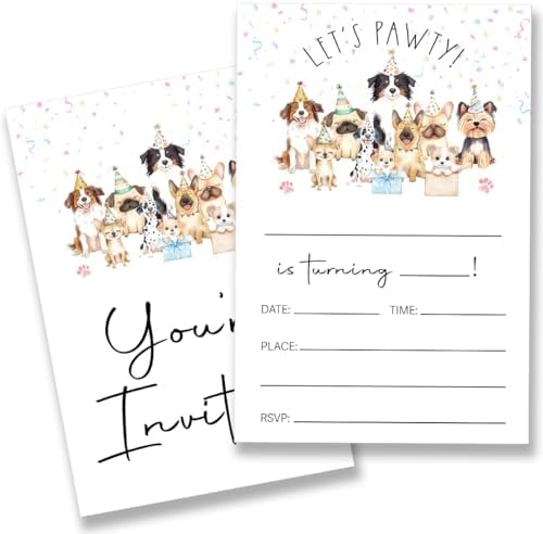Girl Dog Birthday Party Invitations Set of 20 with Envelopes