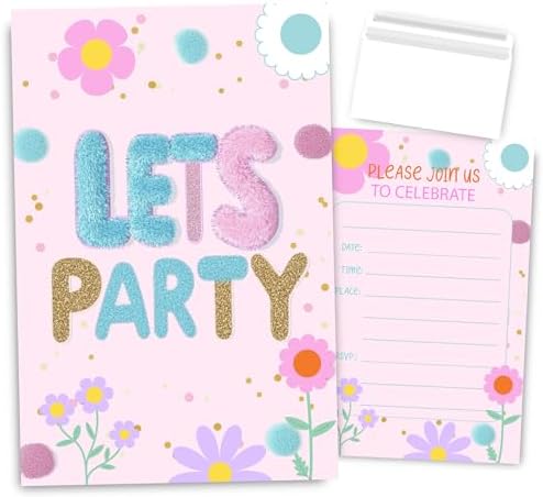 Preppy Patches Birthday Invites for Girls 30 Sets with Envelopes
