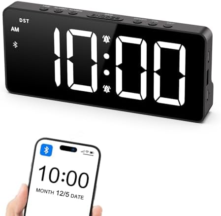 AMIR Alarm Clock for Bedroom with Bluetooth Sync and USB Charging