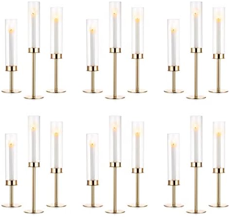 NUPTIO 18 Piece Clear Glass Hurricane Candle Holder Set