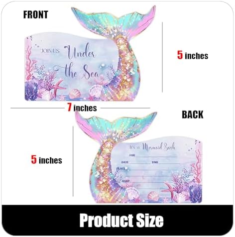 Mermaid Birthday Invitations with Envelopes 5x7 Inches
