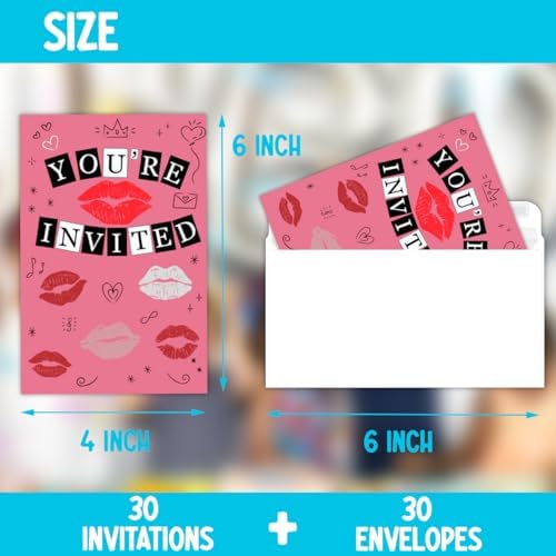 Pink Themed Birthday Party Invitations Set 30 Cards Envelopes