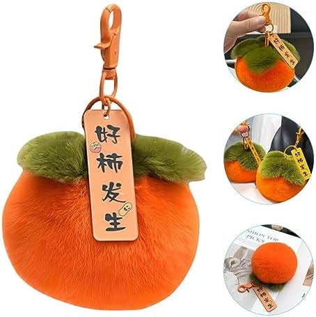 2pcs Cute Plush Persimmon Keychain Stuffed Fruit Backpack Charm Accessory