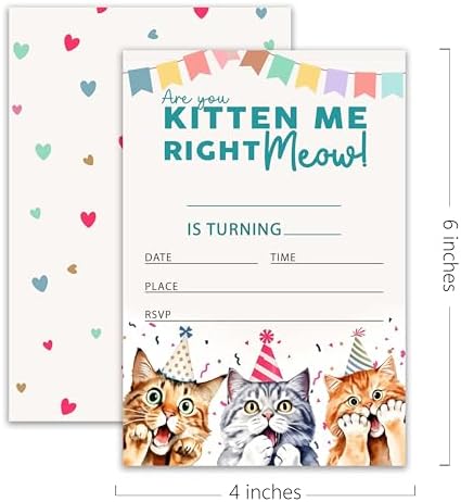 Kitten Me Right Meow Birthday Invitations 20pcs 4x6