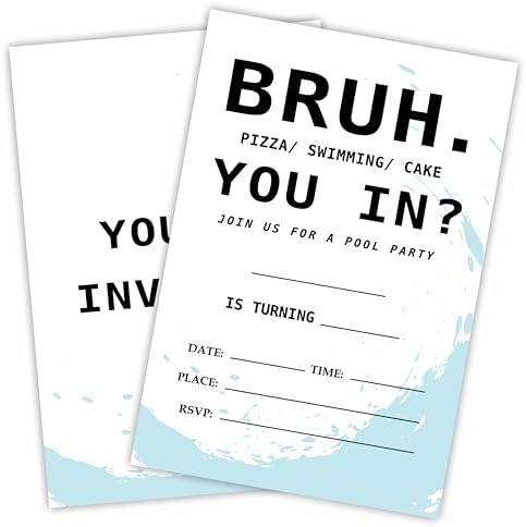 Pool Party Birthday Invite Cards with Envelopes 20Pcs