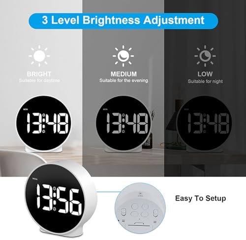 LED Digital Clock with Dual Alarm and 3 Brightness Levels