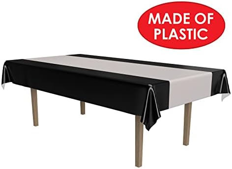 Beistle Black and Silver Striped Table Cover for Awards Night
