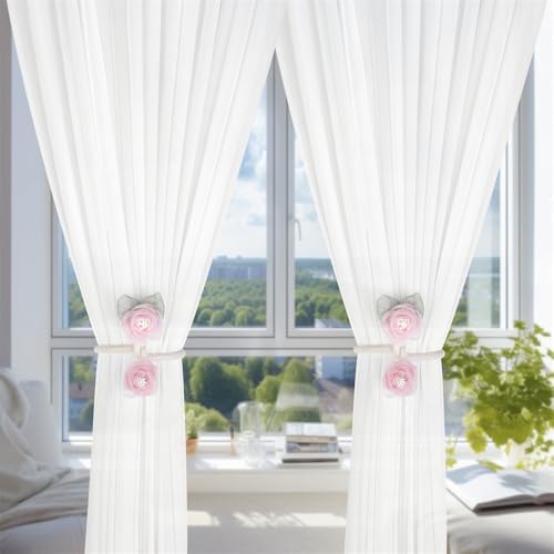 Handmade Artificial Rose Flower Curtain Holdbacks Pink