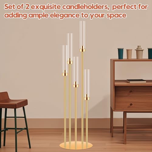 2 Set 5 Arm Gold Candelabra Holder