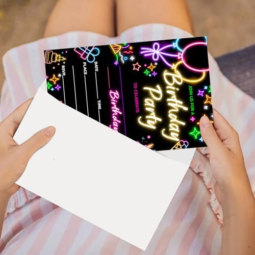 Zodvery Neon Birthday Party Invitations Cards 20pcs Set