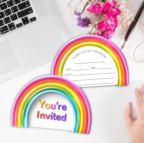 Boho Rainbow Birthday Party Invitation Cards