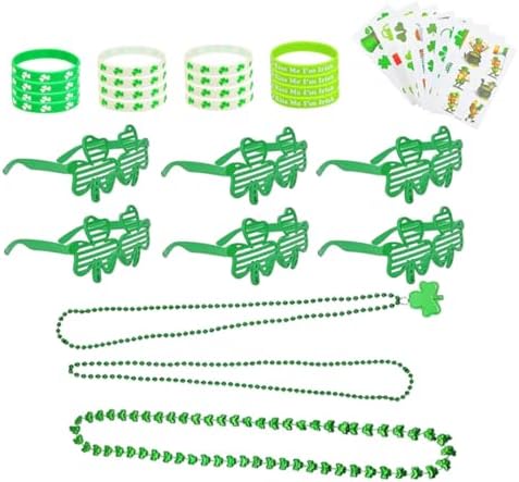 Patricks Day Party Favor Set with Shamrock Glasses Necklace Bracelet Accessories