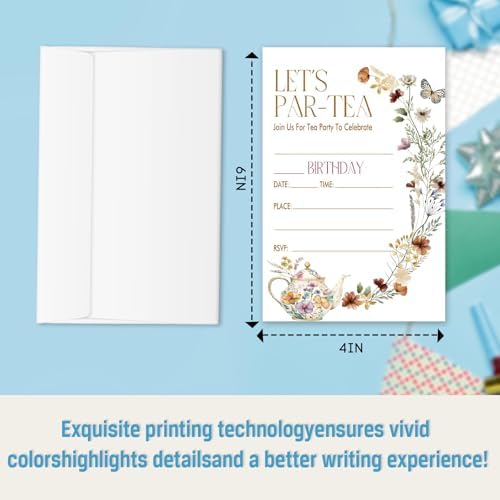 Lets Par-Tea Birthday Invitations 4x6 Inch
