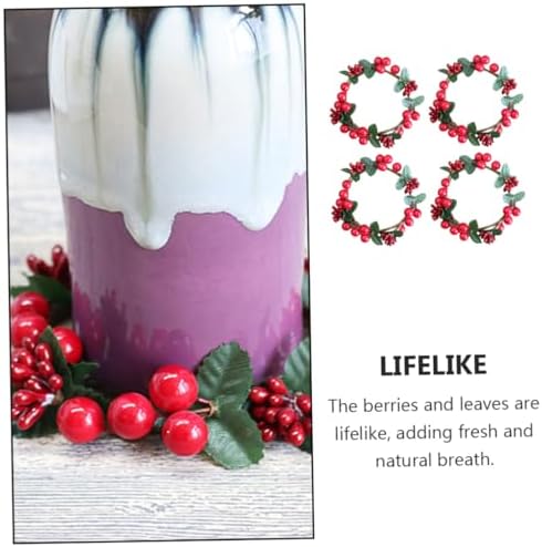 VALICLUD 4pcs Simulated Berry Candle Wreaths Decor for Christmas