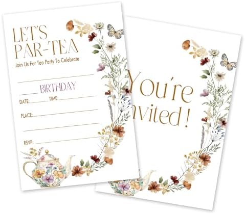 Lets Par-Tea Birthday Invitations 4x6 Inch