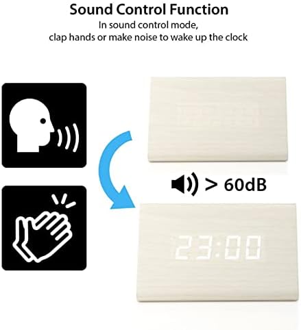 GEARONIC Digital Alarm Clock Wooden Modern Triangle Clock White