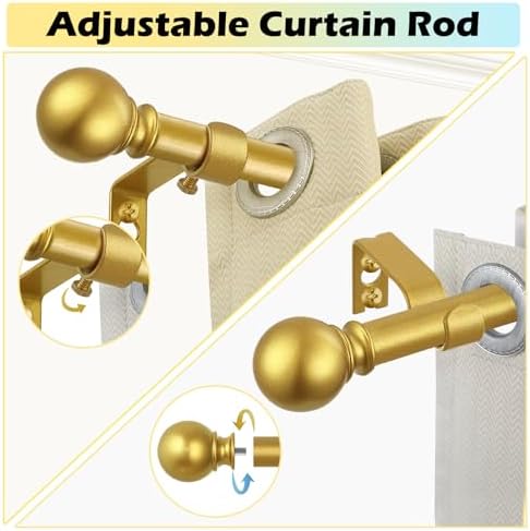 Gold Curtain Rods 18-45 Set with Finials and Brackets