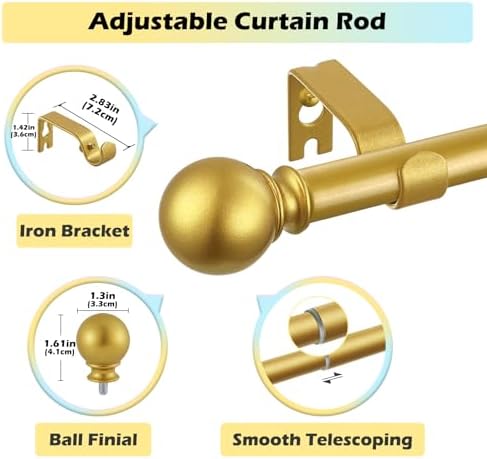 Gold Curtain Rods 18-45 Set with Finials and Brackets