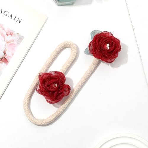 Handmade Artificial Rose Flower Curtain Holdbacks Wine Red