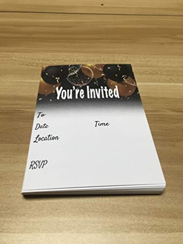 QualityVibe Black Gold Balloons Invitations Set of 25