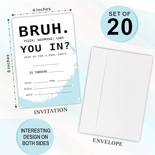 Pool Party Birthday Invite Cards with Envelopes 20Pcs