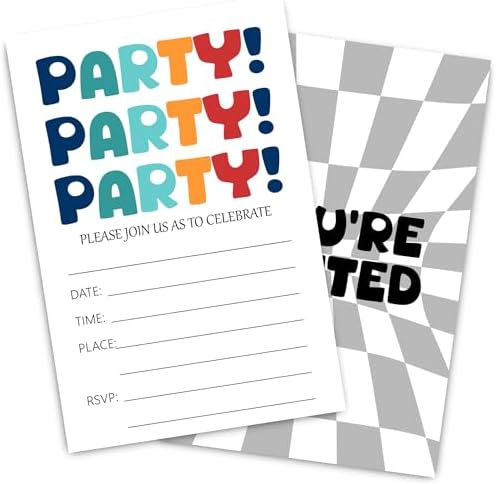 Simple Birthday Party Invitation Cards Checkered Design 30 Piece Set