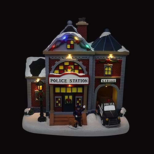 Christmas Village Animated Police Station - Pre-Lit Musical Collectible Building