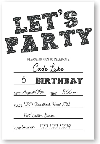 Simple Black and White Birthday Invitations Set