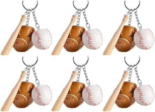 6Pcs Baseball Keyring with Bat and Glove Pendant