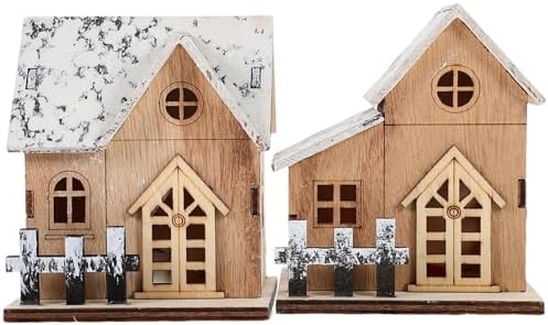 Uonlytech 2pcs Lighted Wooden Christmas Houses