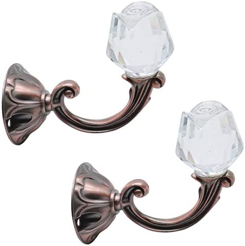 Crystal Rose Head Curtain Tiebacks Red Bronze Wall Mount Hooks Pack of 2