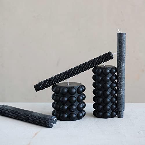 Creative Co-Op Unscented Hobnail Black Pillar Candle