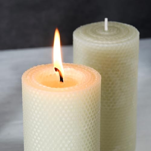 AGLARY 3 Pack 6 Inch Beeswax Pillar Candles White Unscented Dripless Smokeless