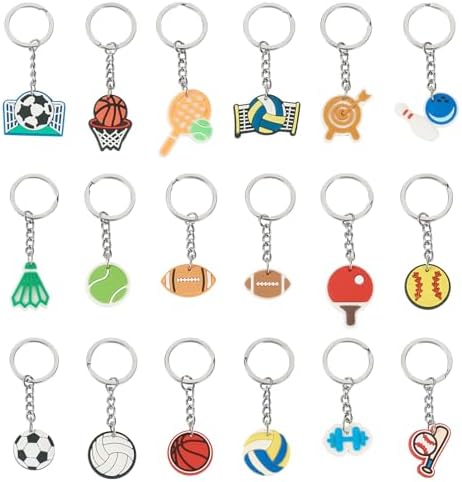 18PCS Sports Ball Keychains Bulk Assorted PVC Keychain Set