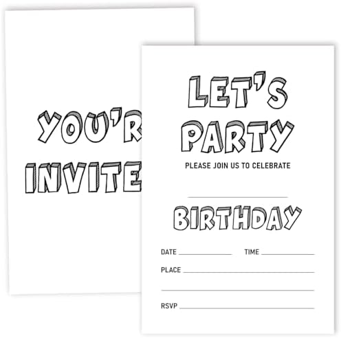 Nopoben Lets Party Invitation Cards for Kids 20pc Black and White