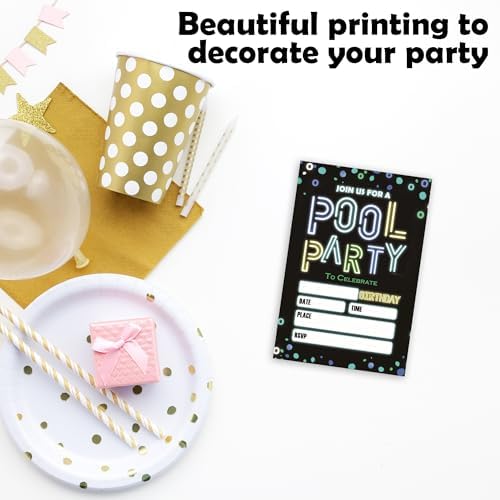 Neon Birthday Invitations 20 Pieces with Envelopes