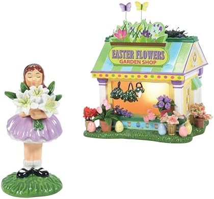 Department 56 Snow Village Easter Garden Shop and Girl Figurine Set