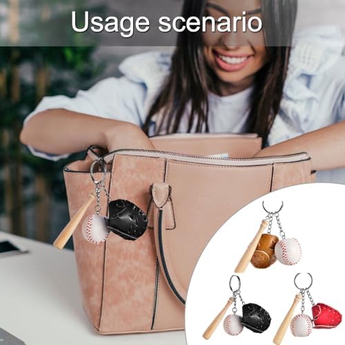 6Pcs Baseball Keyring with Bat and Glove Pendant
