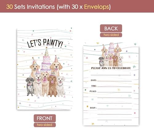 VAVINCI Pets Birthday Party Invitations 30 Sets with Envelopes