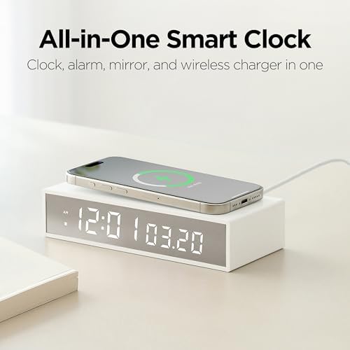 Mooas 15W Slim Edge Mirror Wireless Charging Clock Black