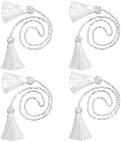 4 Pack White Curtain Tiebacks with Tassels