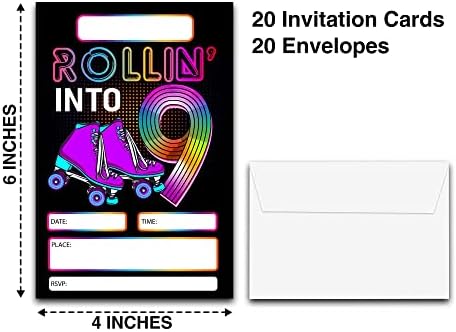 DETIHO 4x6 Roller Skating Birthday Invitations 20 Sets