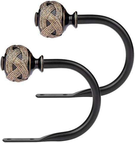 2 Pack Black Curtain Holdbacks with Leaf Finials