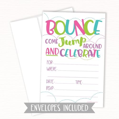 Girl Bounce House Party Invites 20 Count With Envelopes